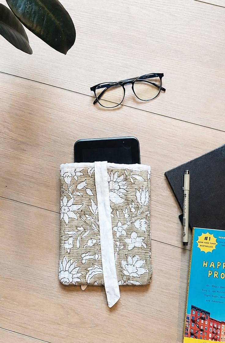 Block printed Olive Green botanical sleeve