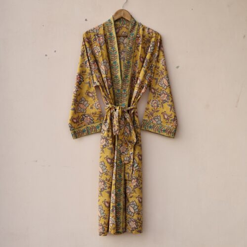 Yellow Floral Block-printed Beach Cover-up