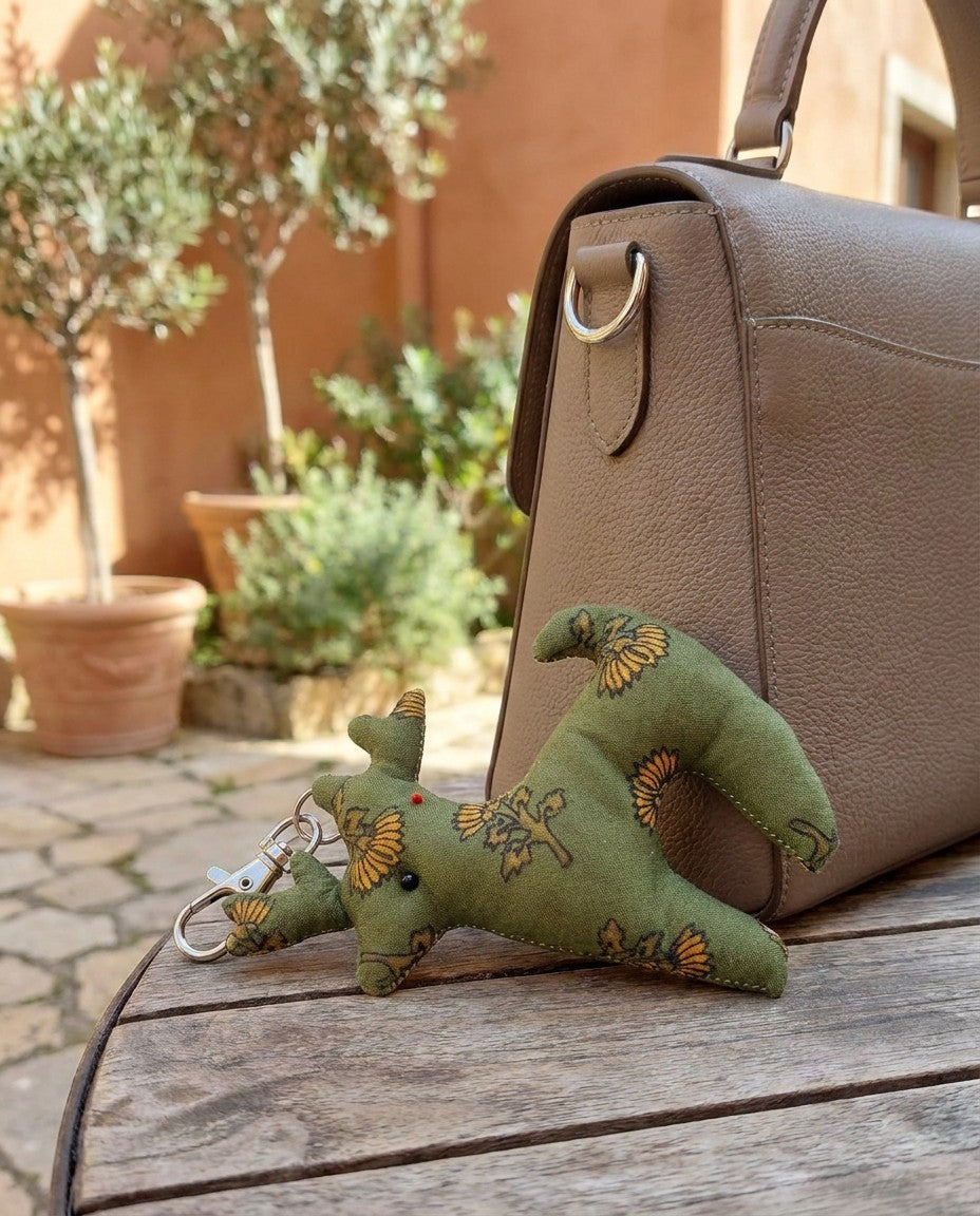 Resha Loom Olive Floral Deer Fabric Bag Charm