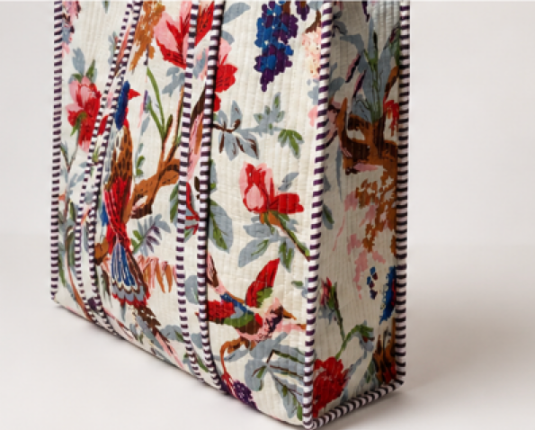 Bird and Botanical block printed tote bag