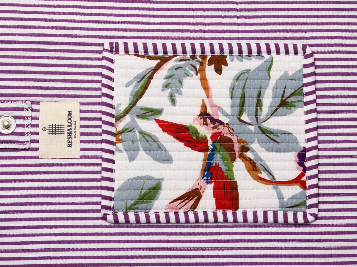 Bird and Botanical block printed tote bag
