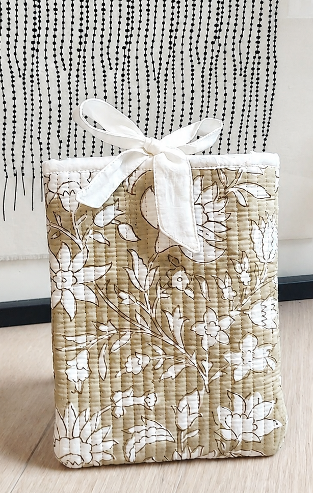 Block printed Olive Green botanical sleeve