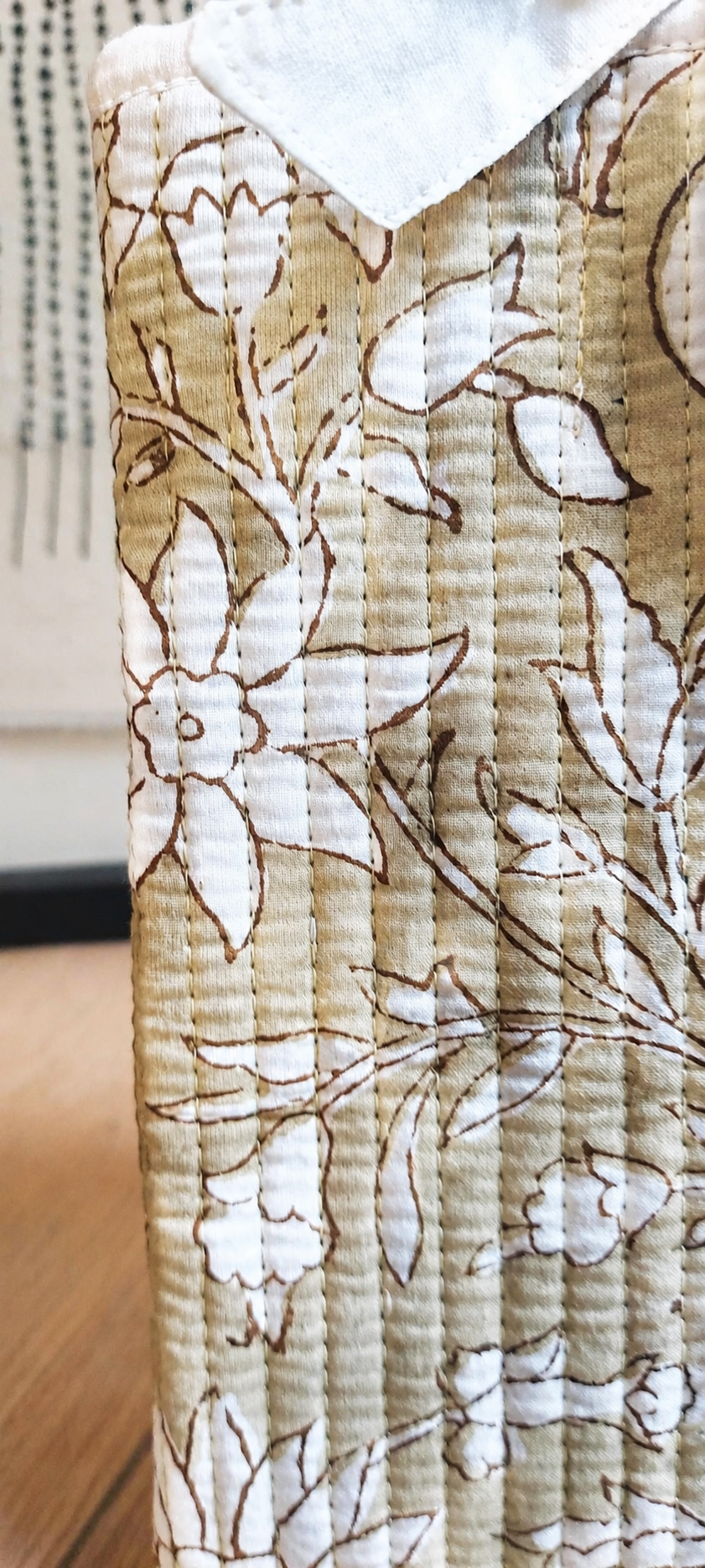 Block printed Olive Green botanical sleeve