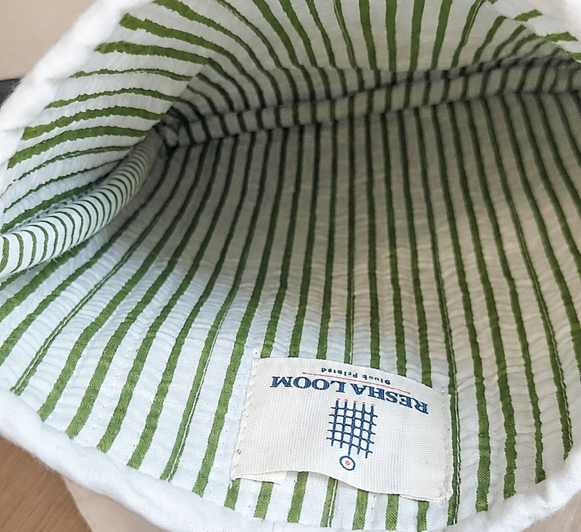 Block printed Olive Green botanical sleeve
