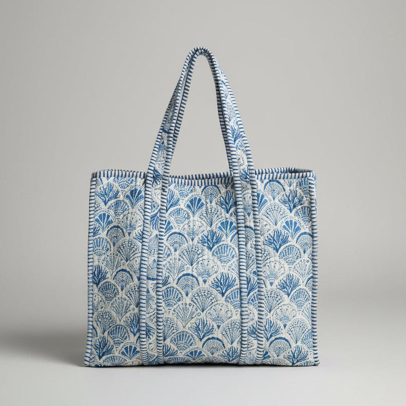 Blue Shell Pattern Quilted Tote Bag