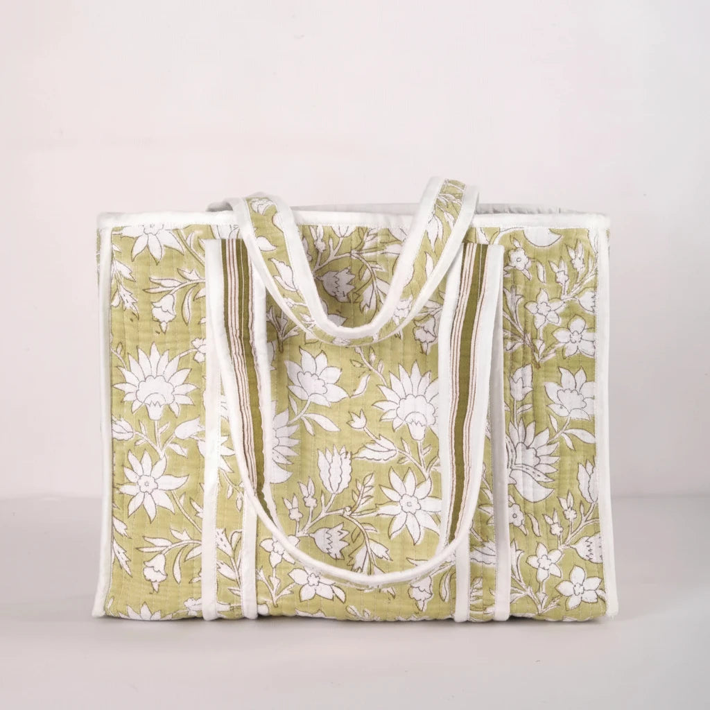 Sage green Quilted tote bag