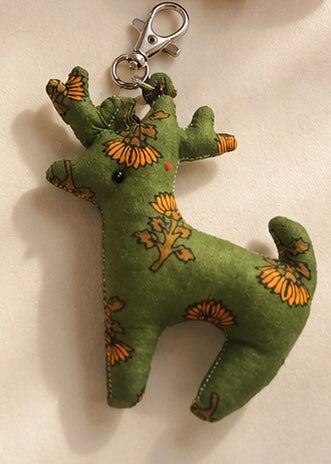 Olive Floral Deer Fabric Bag Charm