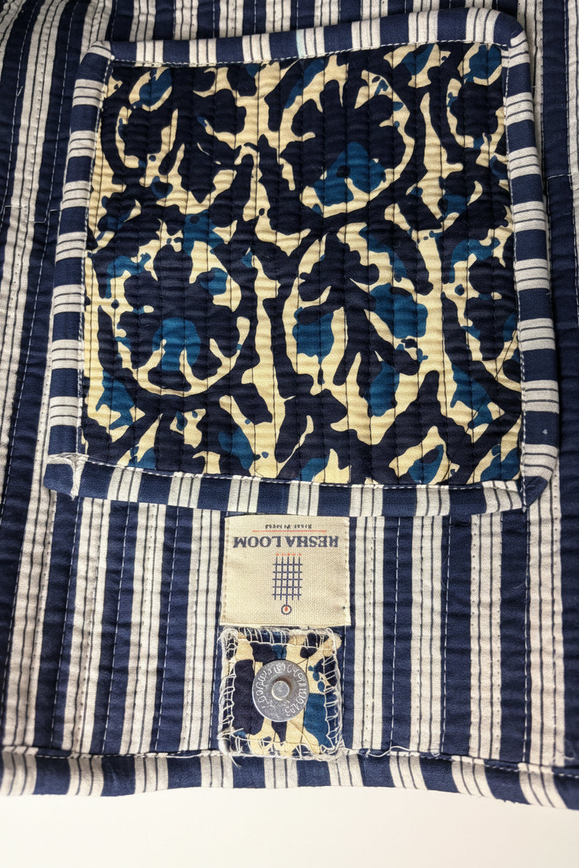 Block printed medium size Indigo blue tote bag