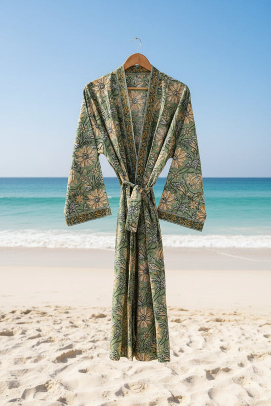 Green Floral Beach Cover-up