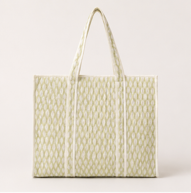 Pistachio green buti print Quilted Tote Bag