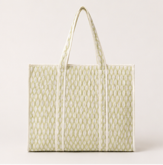 Pistachio green buti print Quilted Tote Bag