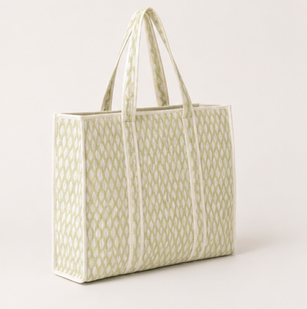 Pistachio green buti print Quilted Tote Bag