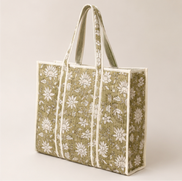 Olive green Quilted tote bag