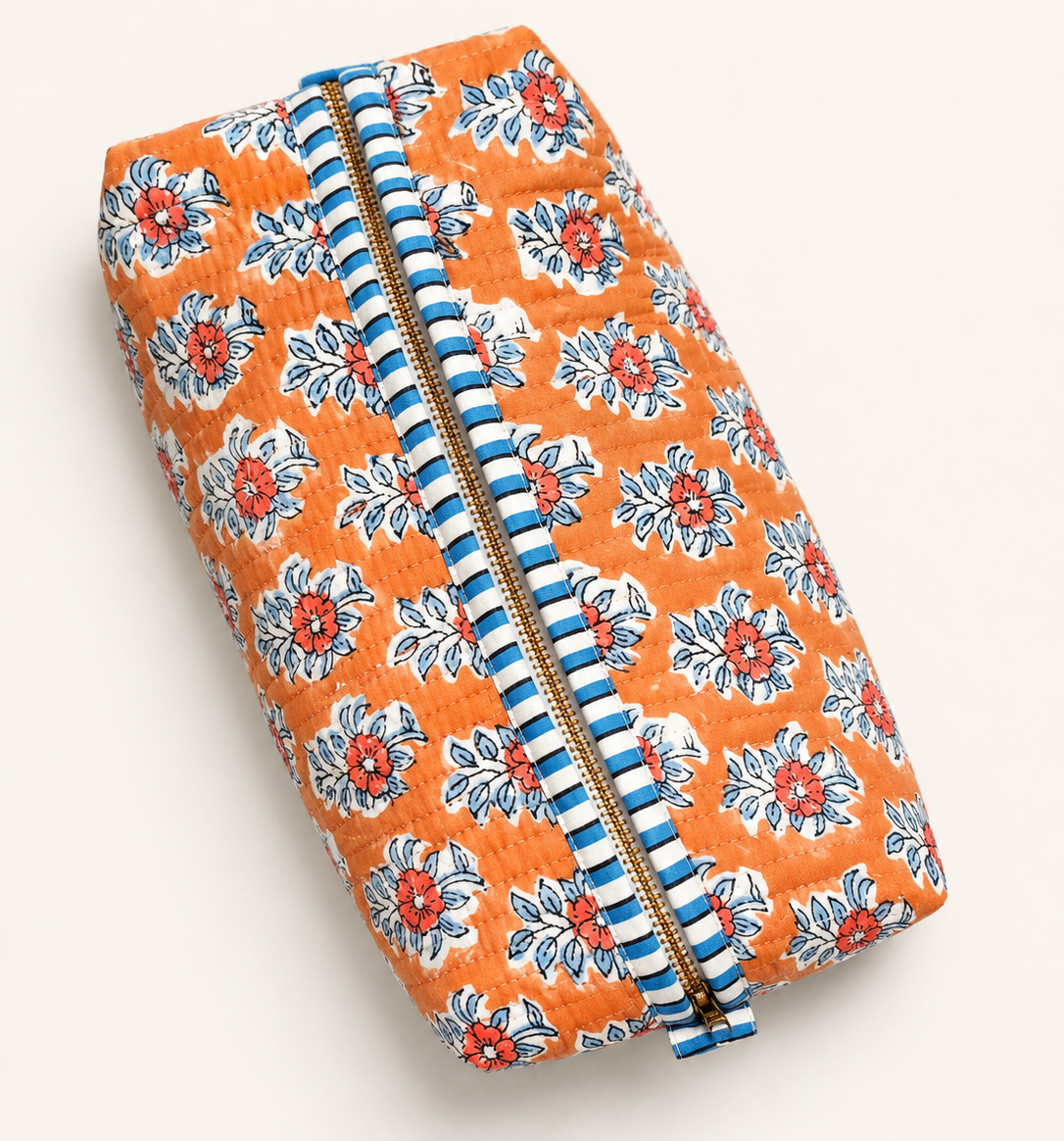 Terracotta Floral Print Cosmetic and Travel Pouch
