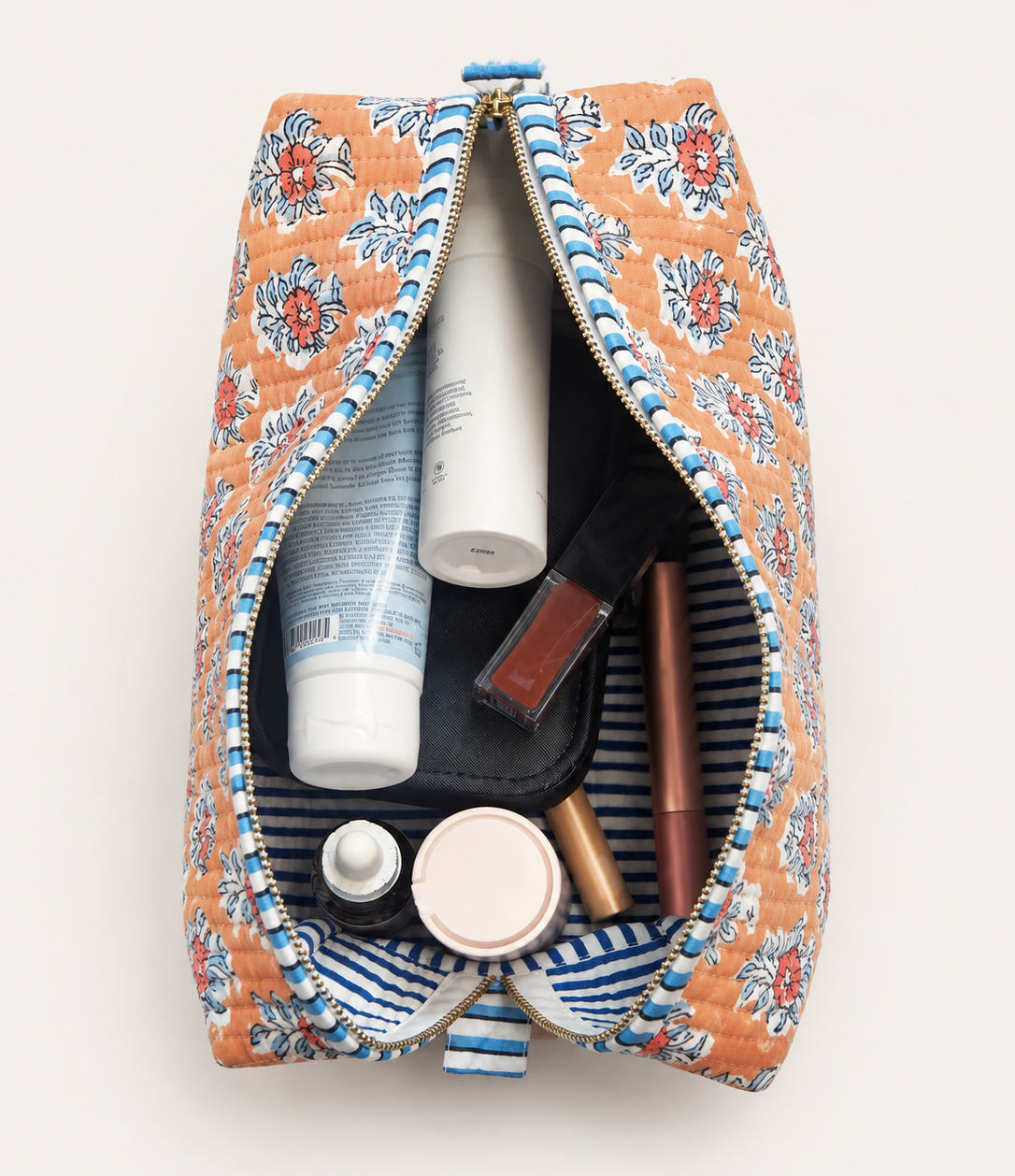Terracotta Floral Print Cosmetic and Travel Pouch