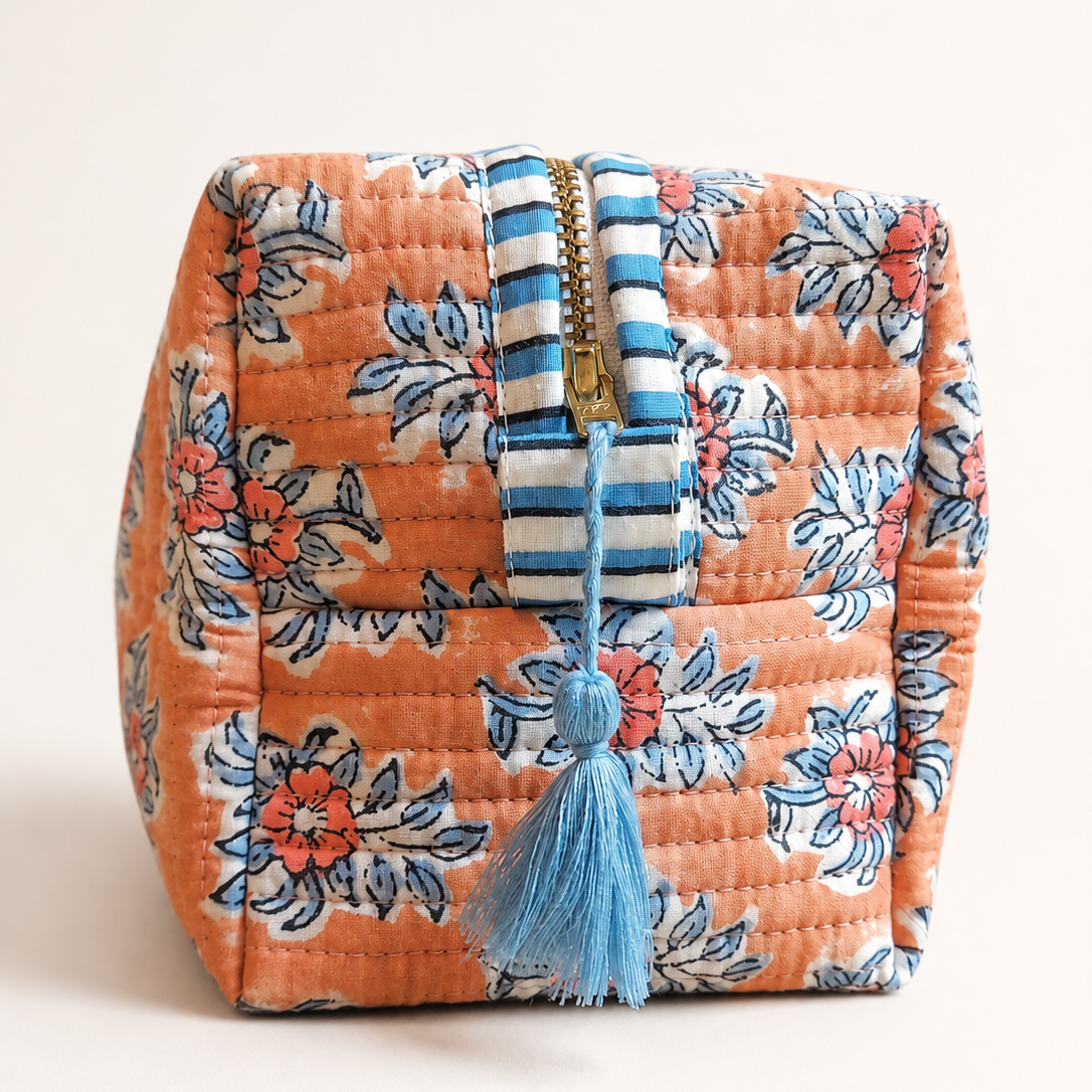 Terracotta Floral Print Cosmetic and Travel Pouch