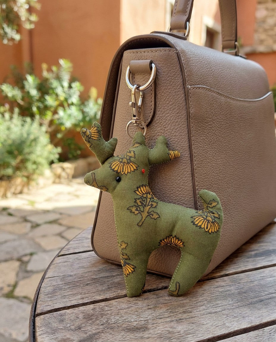 Resha Loom Olive Floral Deer Fabric Bag Charm
