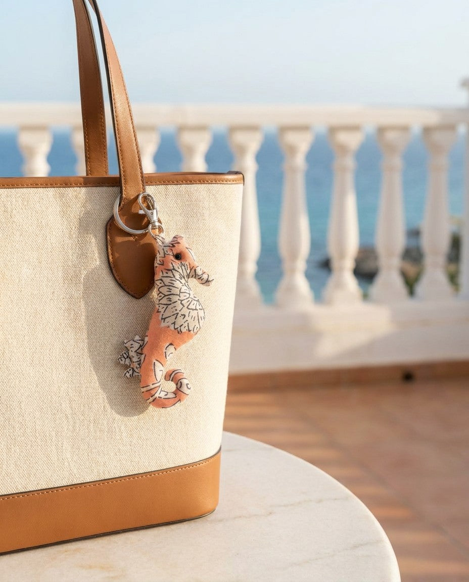 Resha Loom Fabric Seahorse Printed Bag Charm